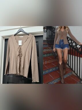 BNWT Oak + Fort Long Sleeve Top with Front Ties
